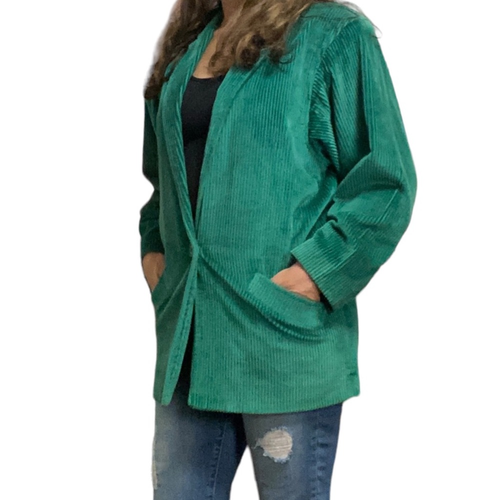 Vintage Corduroy Blazer Preppy Womens 6 Green
